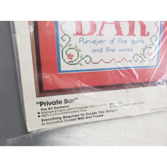Vintage Bucilla Stitchery Cross Stitch Kit Sampler PRIVATE BAR Mancave Brew Beer - Picture 4 of 7